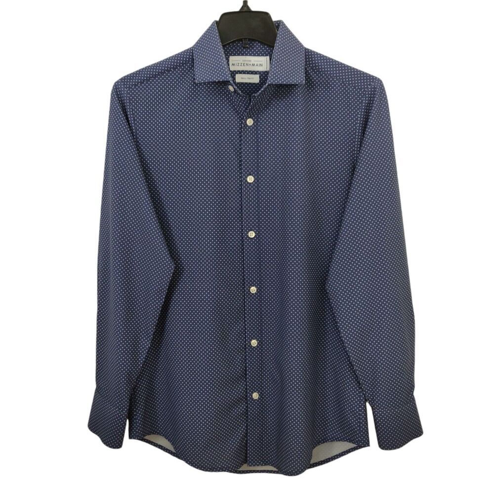 Mizzen+Main Leeward Performance Trim Fit Button Front Shirt Size Small Navy Blue